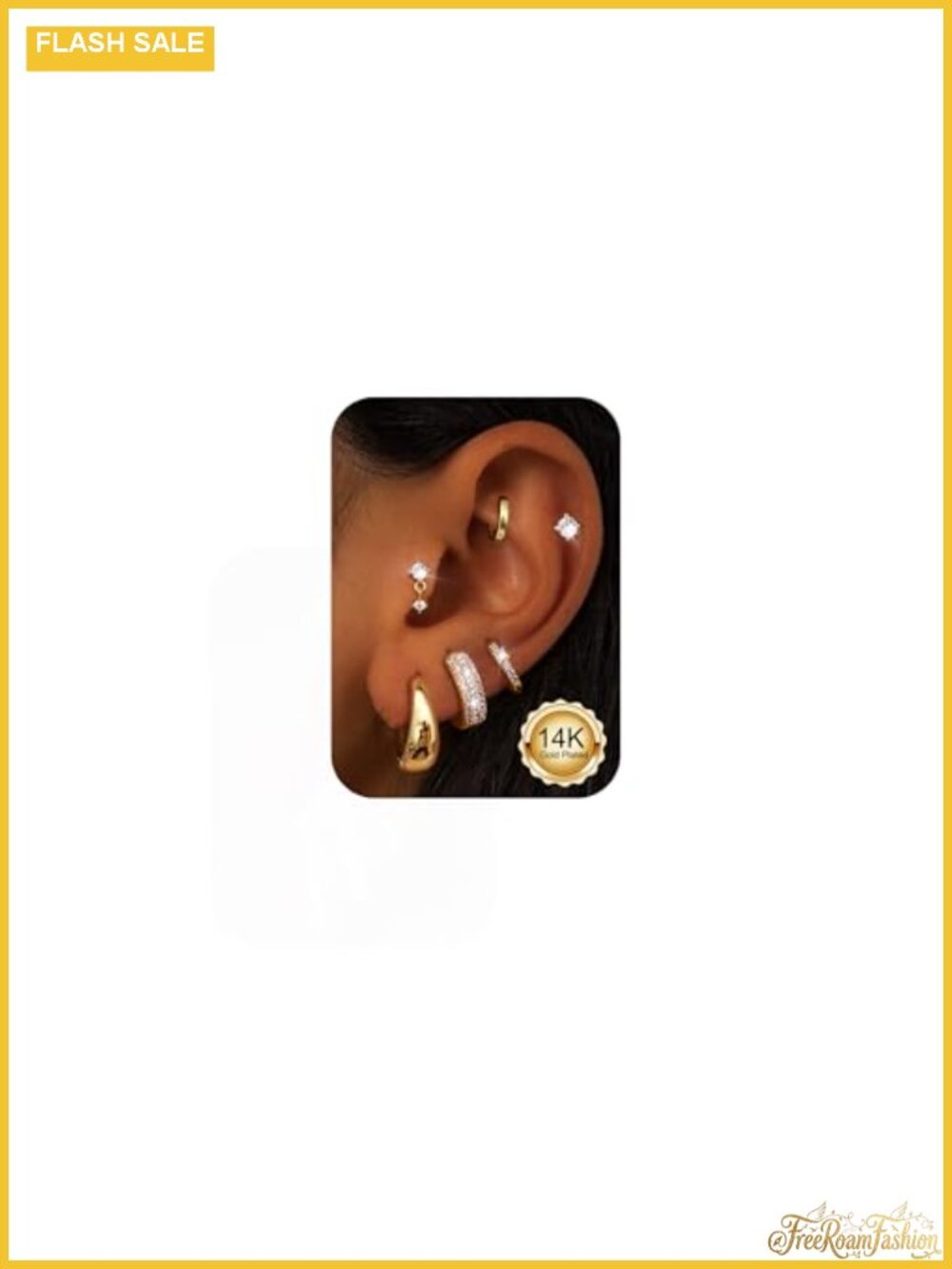 6 Pairs 14K Gold Plated Chunky Hoop Earrings for Women Earring Stacks